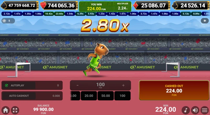 Cashybara Athletics Edition - successful cash-out and win crediting
